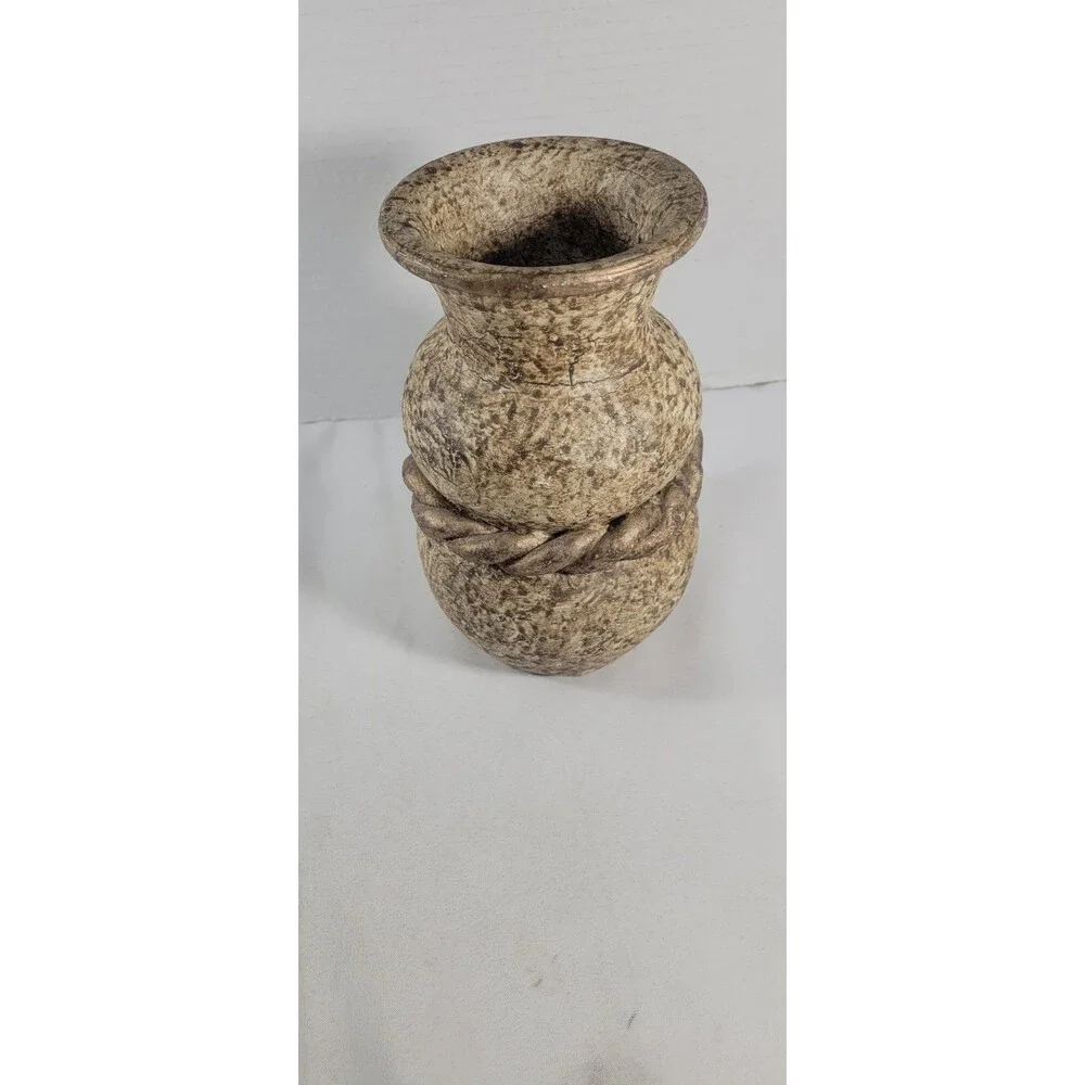Studio Art Pottery Vase 8.5” Brown Cream Speckled Rope Relief Brutalist MCM